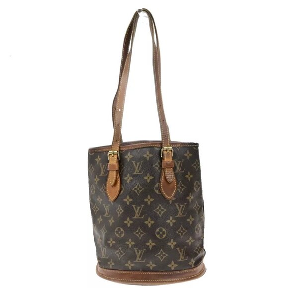 LOUIS VUITTON BUCKET PM Shoulder Tote Bag Monogram Leather Brown - Picture 1 of 14